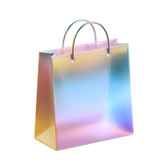 A bright pastel hued shopping bag with a captivating iridescent and gradient design creating a translucent ethereal appearance against a clean white background