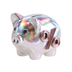 Shimmering transparent piggy bank with a tax percentage icon symbolizing financial savings and investment strategies