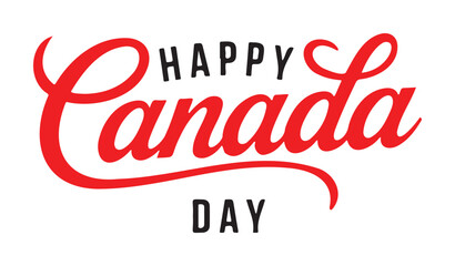 Stylish "Happy Canada Day" Calligraphy Greeting in Red and Black
