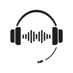 Customer support headset vector with microphone and sound wave. Perfect for call center services, audio tools, help desk branding, and tech support visuals