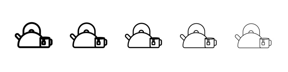 Obraz premium Teapot with teabag on cup icon flat simple outline logo