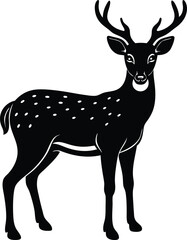 deer,standing,alert,wild,forest,animal,horns,antlers,tall,strong,graceful,pose,body,nature,calm,majestic,fur,watchful,eyes,hoof,ears,still,tree,solid,Vector,silhouette