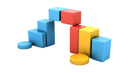 Obraz premium Colorful 3D Data Visualization with Geometric Shapes for Business Growth Analysis and Trend Representation