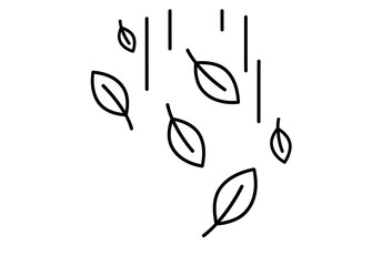 Minimalist Outline Falling Leaf and Rain Illustration Graphic Element