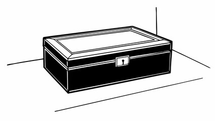 Illustration of a rectangular box with a keyhole sitting on a surface in black and white style