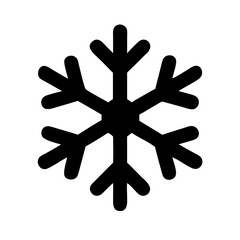 Black vector icon of a snowflake, symbolizing winter, cold weather, and holiday celebrations. Isolated on a transparent background