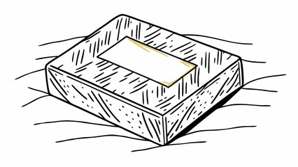 Illustration of a box with a label on top and hatching lines on the surface and ground around it