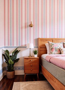 Night stand in pink bedroom