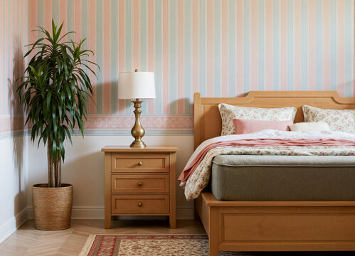 Night stand in pink bedroom