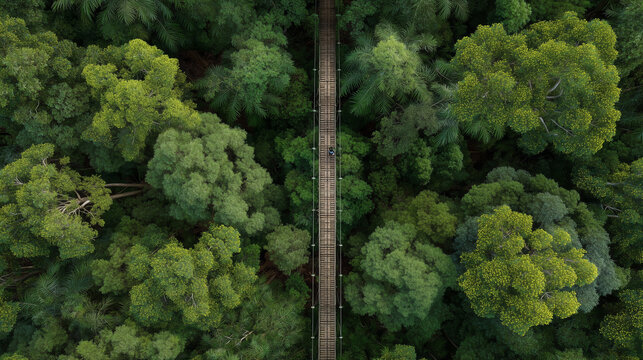 Aerial view of jungle suspension bridge
