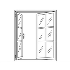 Elegant open window outline illustration showcasing architectural design and transparency
