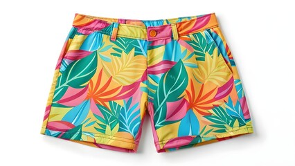 Vibrant Tropical Leaf Print Shorts Mockup Summer Fashion Design Template