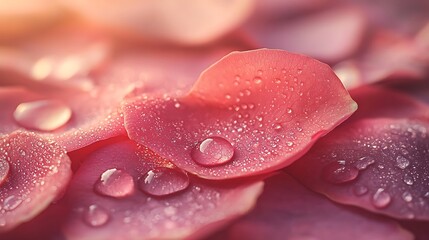 Close up of Dew Drops on Soft Pink Rose Petals Romantic Floral Macro Photography