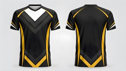 Professional E-Sports Jersey Mockup Black, Gold, and White Design Template