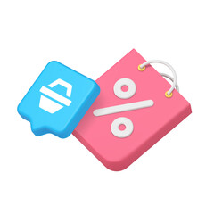 Vibrant pink shopping bag combined with blue basket icon represents retail, commerce, and online purchases in a modern and colorful design. 3d icon realistic vector illustration