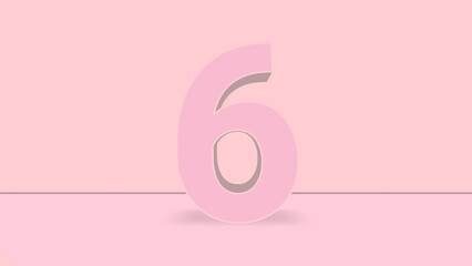 A Light Pink Number Six Against a Soft Pink Background