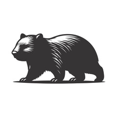 Walking wombat silhouette black vector for Australian wildlife and nature animal graphics