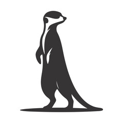 Fototapeta premium Black vector silhouette of meerkat standing upright for African wildlife clipart and desert animal art