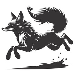 Leaping fox silhouette black vector for woodland wildlife and fast predator animal nature graphics
