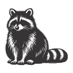 Raccoon silhouette sitting black vector for forest wildlife clipart masked animal nature creature and woodland design