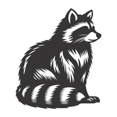 Vector illustration of sitting raccoon silhouette for masked animal art and woodland creature designs