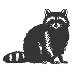 Sitting raccoon silhouette black vector for woodland design and forest wildlife nature graphics