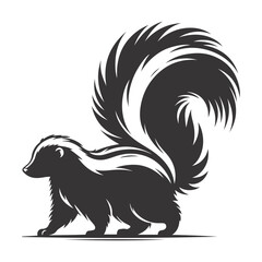 Black vector silhouette of walking skunk for woodland wildlife clipart and nature animal art