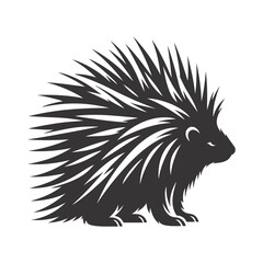 Porcupine silhouette with raised quills black vector for forest wildlife and defensive nature animal designs
