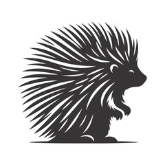 Porcupine silhouette with raised quills black vector for forest wildlife clipart defensive animal nature design