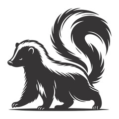 Vector illustration of walking skunk silhouette for woodland animal art and tail defense designs
