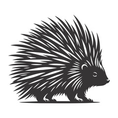 Vector illustration of porcupine silhouette with raised quills for nature design and defensive animal art