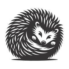 Hedgehog silhouette curled black vector for forest wildlife clipart cute small animal and spiny creature art
