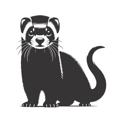 Vector illustration of ferret silhouette in alert pose for pet animal clipart and wild nature design