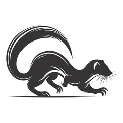 Black vector silhouette of running weasel for forest or field wildlife clipart and small predator art