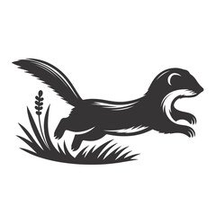 Vector illustration of running weasel silhouette for forest wildlife clipart and small predator nature designs
