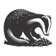 Badger silhouette digging black vector for forest wildlife clipart burrowing animal nature design and strong creature art