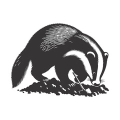 Badger silhouette digging black vector for forest wildlife and strong burrowing animal nature designs