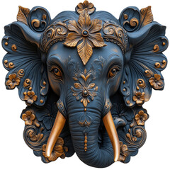 Fototapeta premium Elegant Blue Elephant Sculpture with Floral Design: A Unique Masterpiece for Cultural and Spiritual Decor