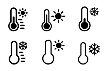 Thermometer Weather Icons Set – Hot and Cold Temperature Symbols.