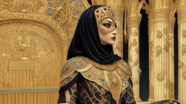 Beautiful Egyptian queen of the Byzantine period on the throne of Egypt