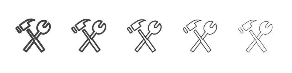 Wrench and hammer icon flat simple outline logo