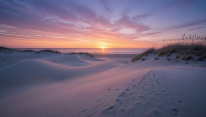Golden Sunset Over Dune Beach on Sylt Island, Germany