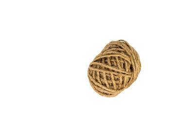 Jute Twine Ball on White Background with Copy Space
