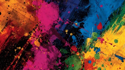 Abstract Colorful Paint Splashes and Dynamic Brushstrokes