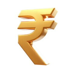 A close up of a golden indian rupee symbol with a black background in a digital rendering style