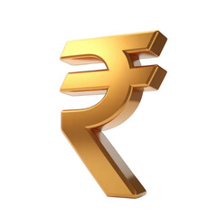 A golden indian rupee symbol with a black background and a slight downward angle perspective view image