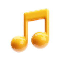 A glossy yellow eighth note on a black background representing music and sounds with a modern look design