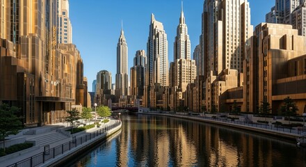 Obraz premium An epic photorealistic image of a river flowing through a valley that is actually the massive, open palm of a sleeping stone giant.