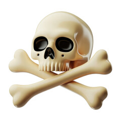 A stylized skull and crossbones illustration on a black background with a cartoonish appearance