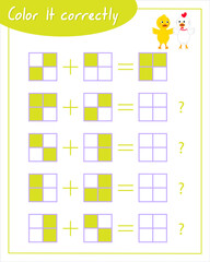 Color it correctly with chick and duck. Neuro exercises for children.